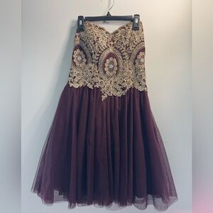 City Studio Strapless Burgundy and Gold Dress